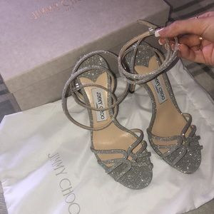 Jimmy choo silver glitter mimi heels 100mm